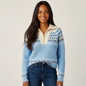 J.Crew Fair Isle Half-Zip Sweater in Brushed Yarn - Size 2XL Beige & Blue